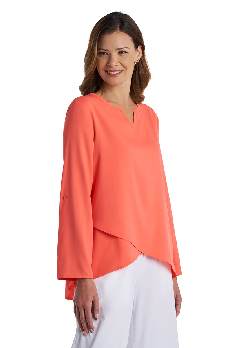 Women's Santa Barbara Tunic Top with Roll-Up Sleeves | Coral Reef - Image 3