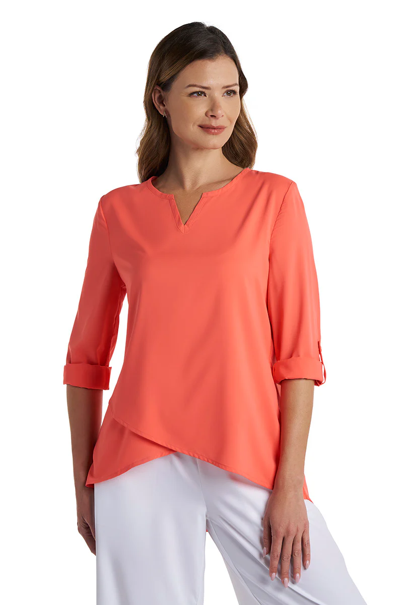 Women's Santa Barbara Tunic Top with Roll-Up Sleeves | Coral Reef - Image 9