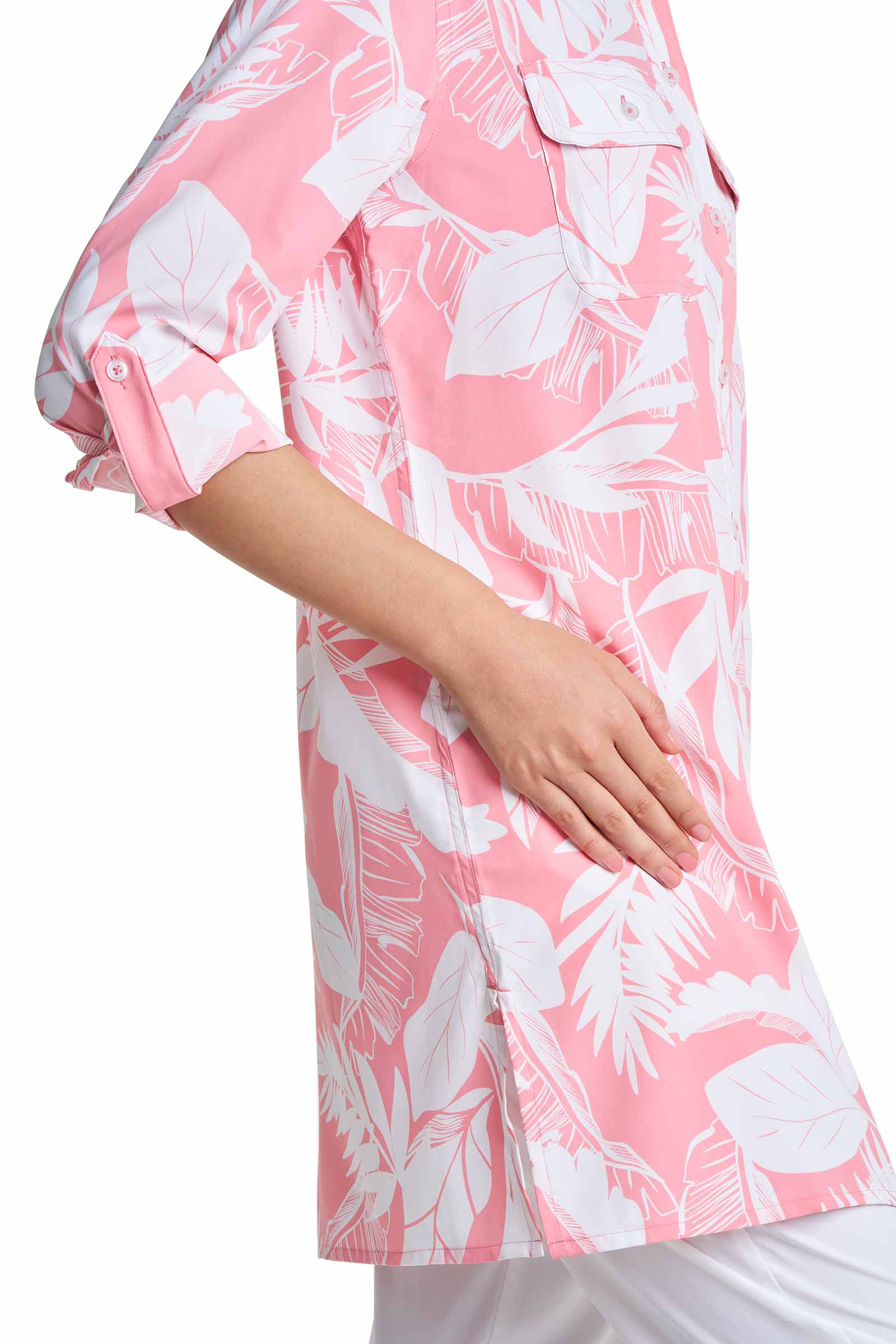 Women's Santorini Tunic Shirt | Flamingo Pink Palm Paradise - Image 7