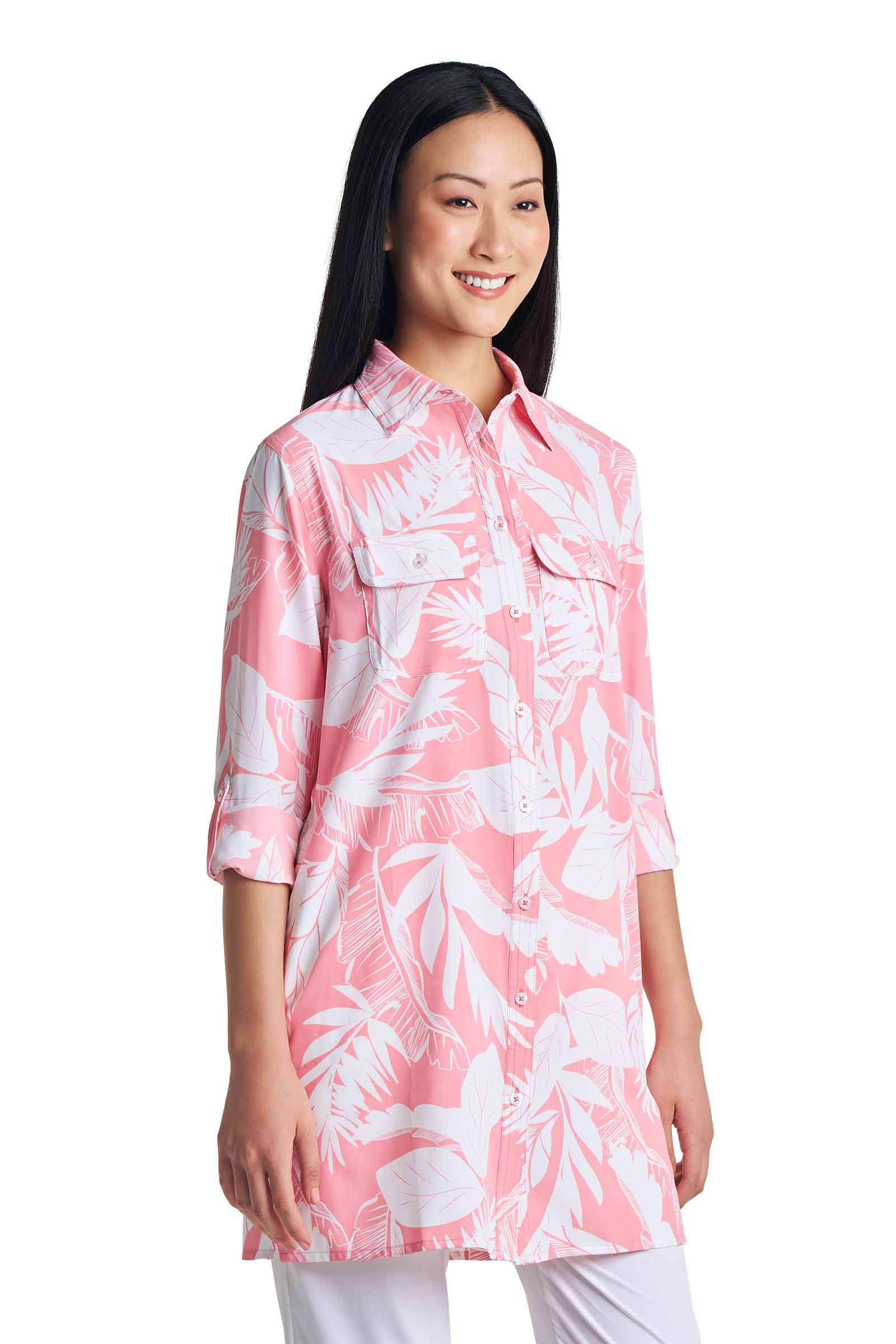 Women's Santorini Tunic Shirt | Flamingo Pink Palm Paradise - Image 8
