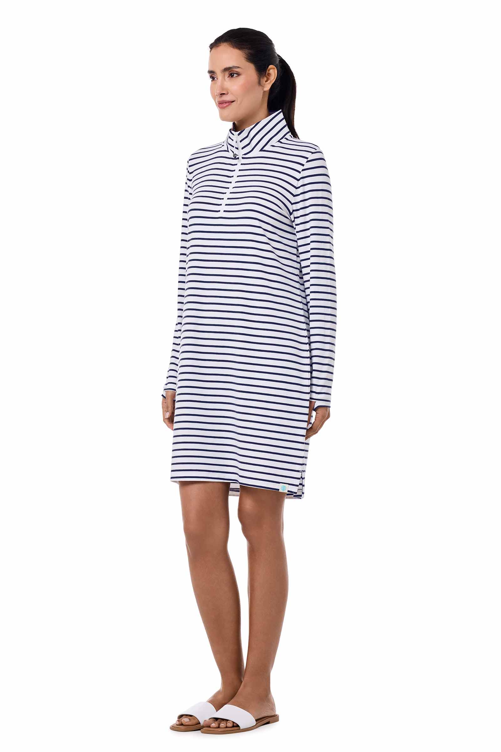 Women's Sarasota Quarter-Zip Dress | White/Navy Stripe - Image 3