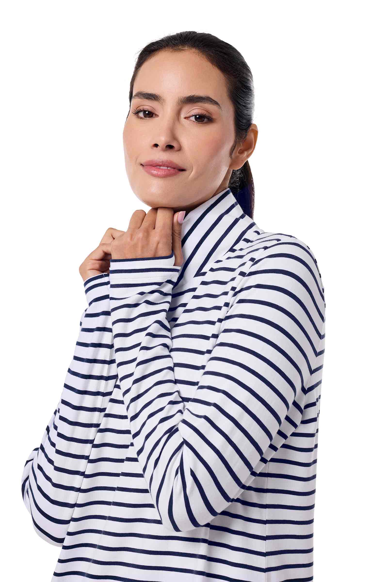 Women's Sarasota Quarter-Zip Dress | White/Navy Stripe - Image 5