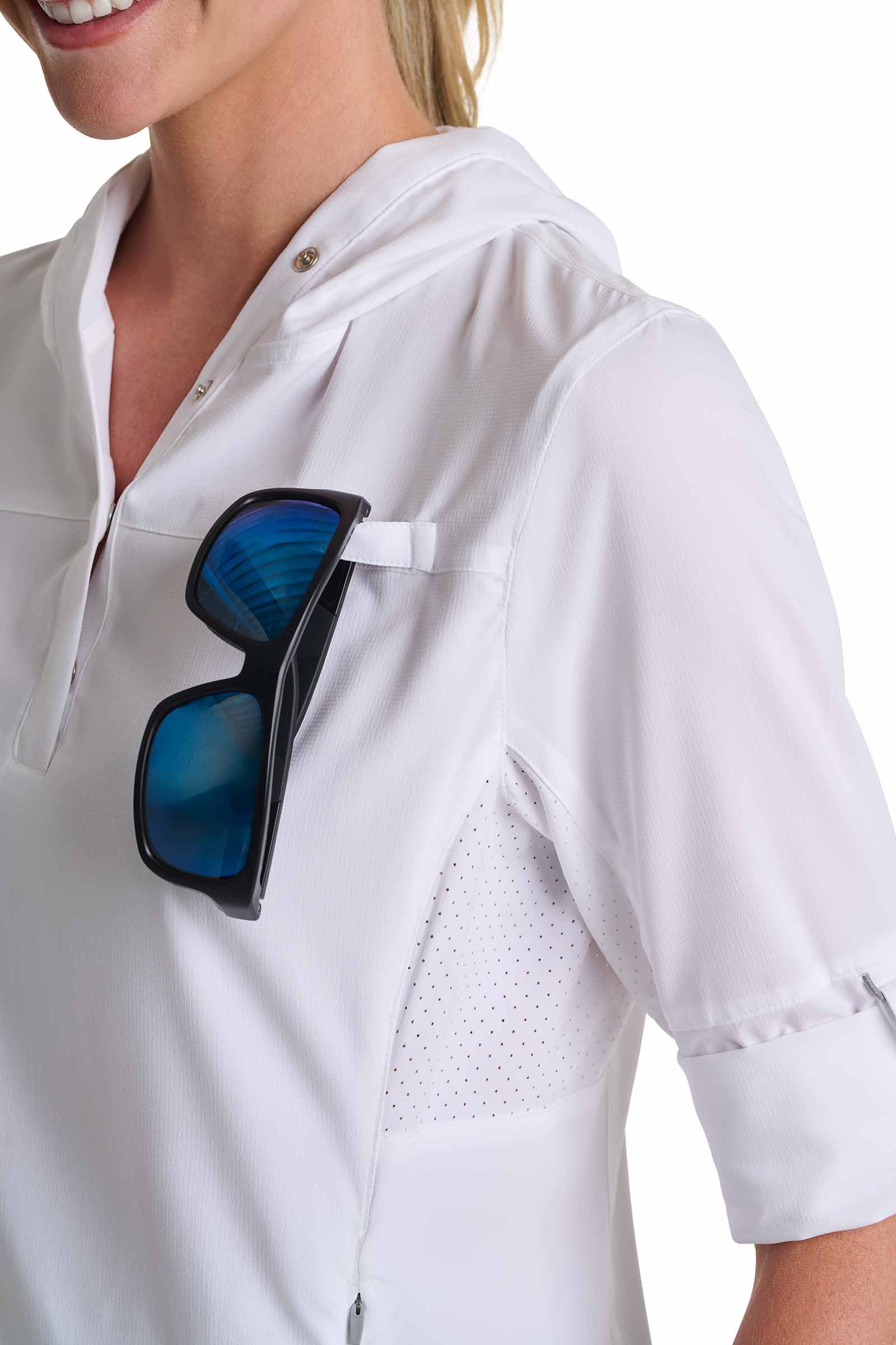 Women's Sea Spray Henley Hoodie | White - Image 10