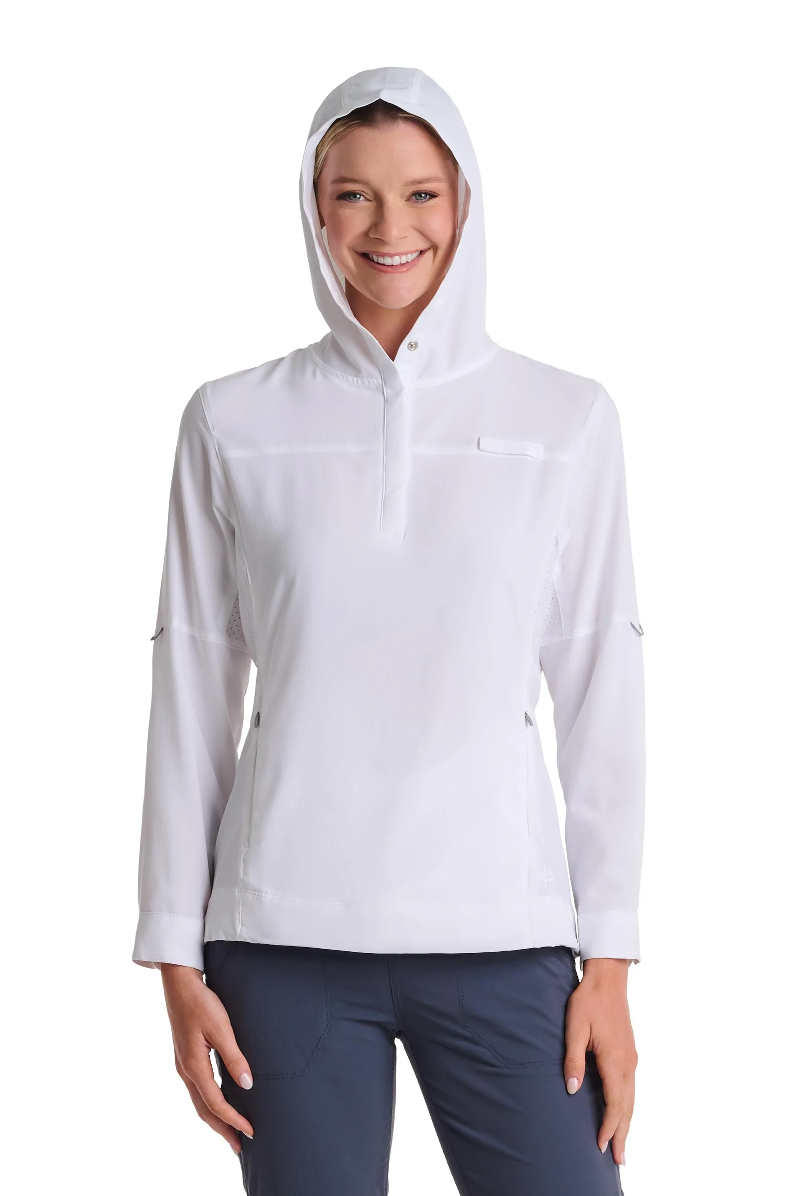 Women's Sea Spray Henley Hoodie | White - Image 2
