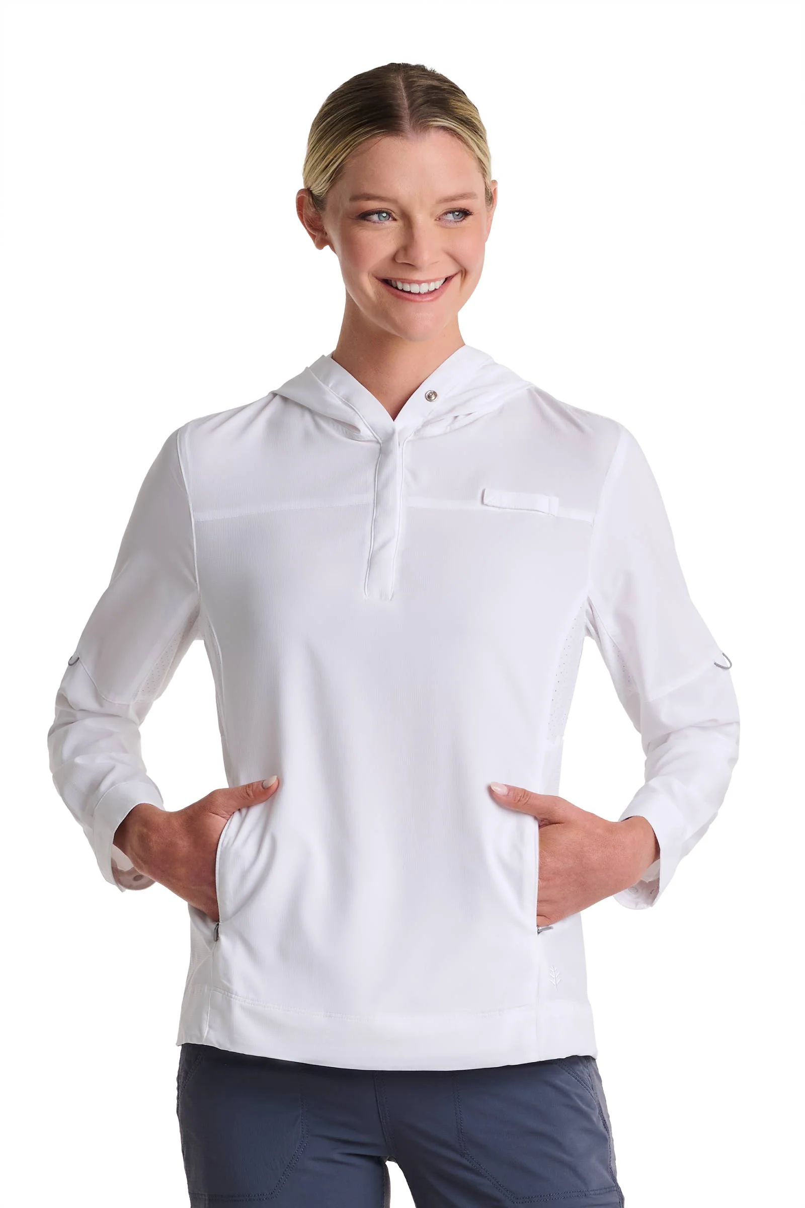 Women's Sea Spray Henley Hoodie | White - Image 7