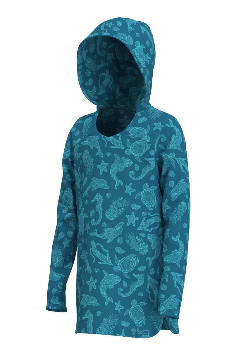 Girl's Seacoast Swim Cover-Up Dress | Bluejay Ocean Animals - Image 2