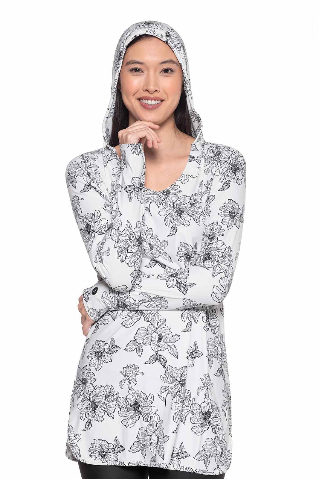 Women's Seacoast Swim Cover-Up Dress | White/Black Perfect Peony - Image 5