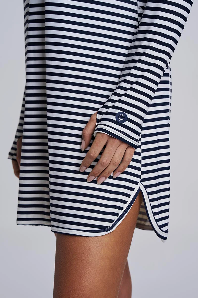 Women's Seacoast Swim Cover-Up Dress | White/Navy Stripe - Image 10