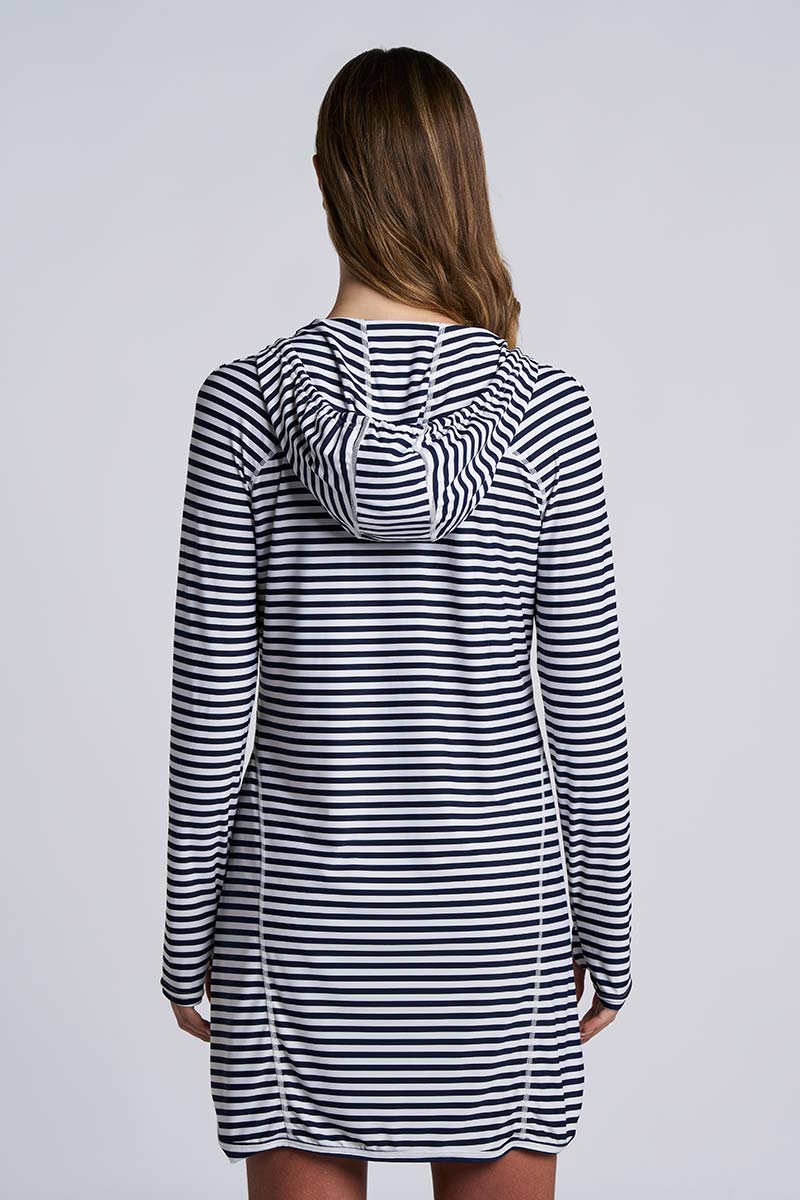 Women's Seacoast Swim Cover-Up Dress | White/Navy Stripe - Image 5