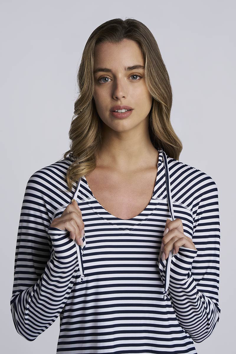 Women's Seacoast Swim Cover-Up Dress | White/Navy Stripe - Image 6