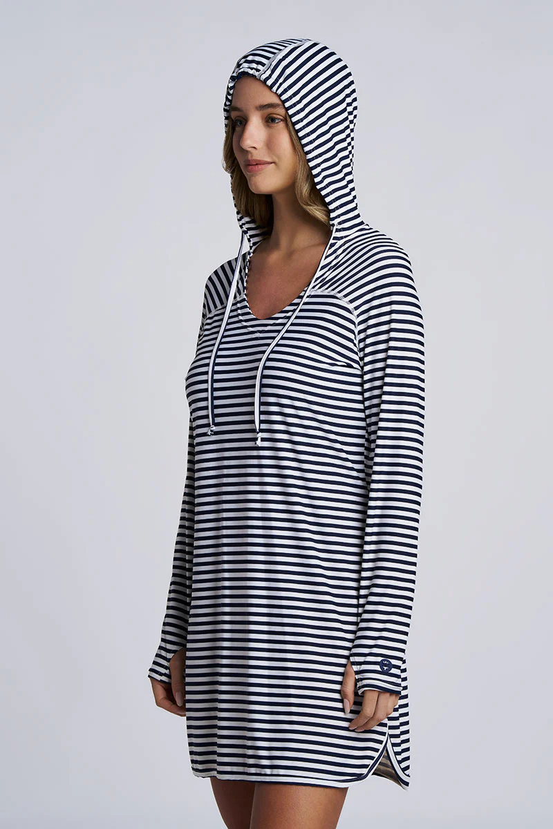 Women's Seacoast Swim Cover-Up Dress | White/Navy Stripe - Image 8