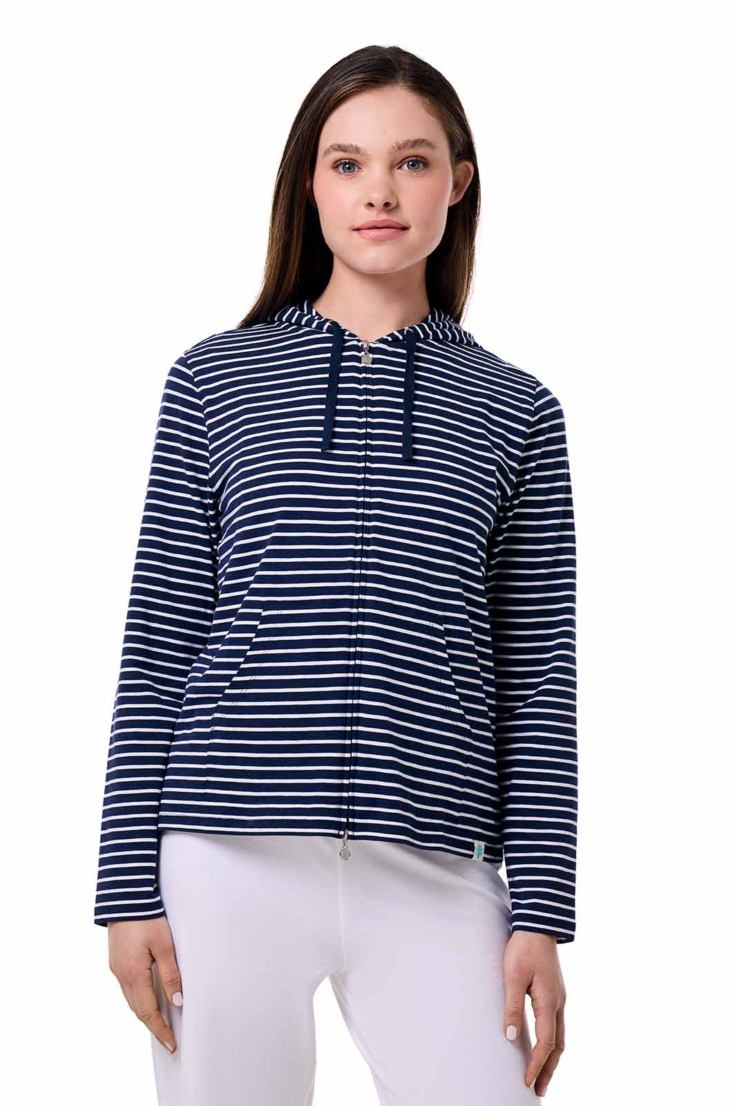Women's Seaside Zip-Up Hoodie | Navy/White Stripe - Image 2