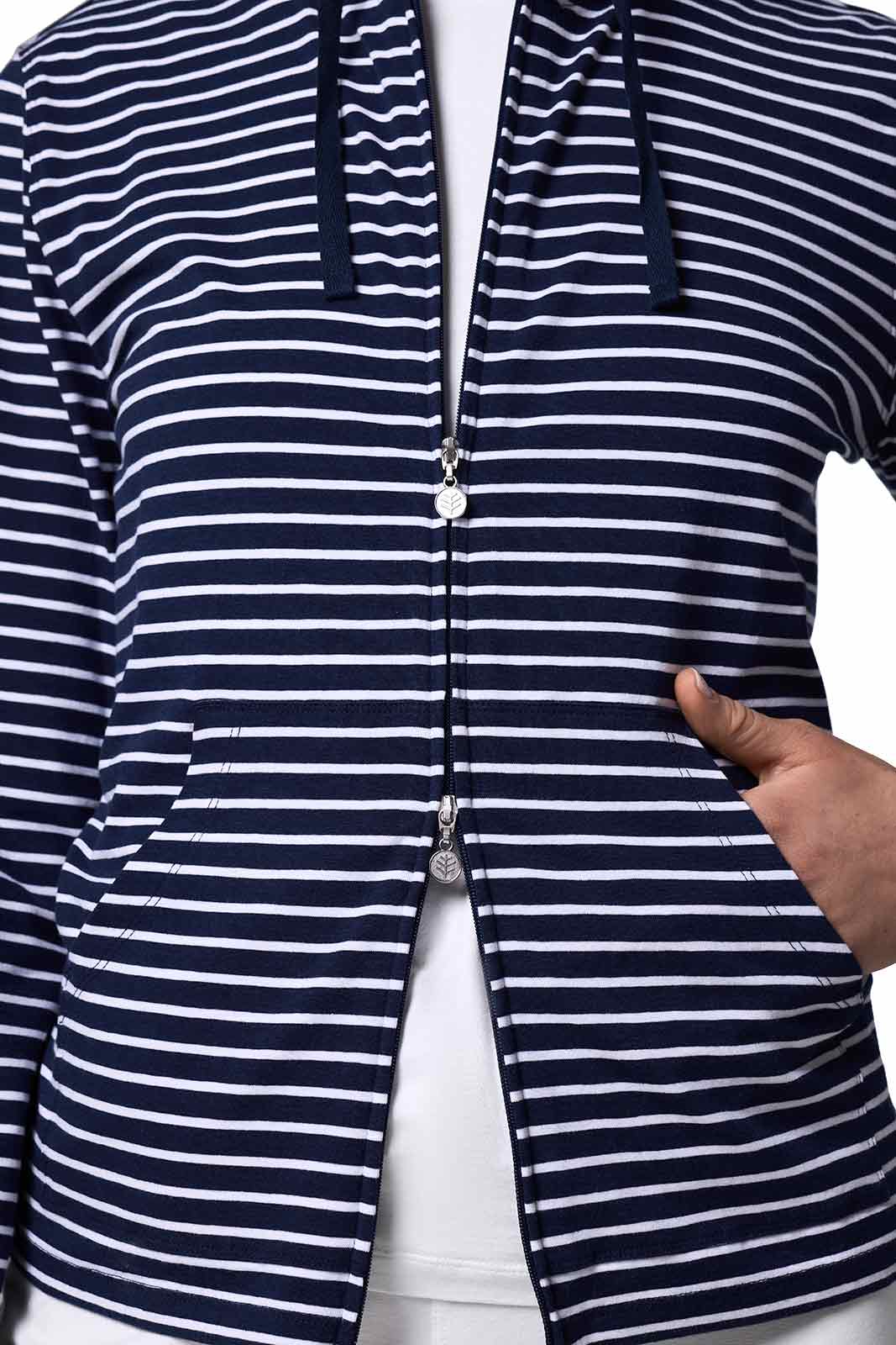 Women's Seaside Zip-Up Hoodie | Navy/White Stripe - Image 3