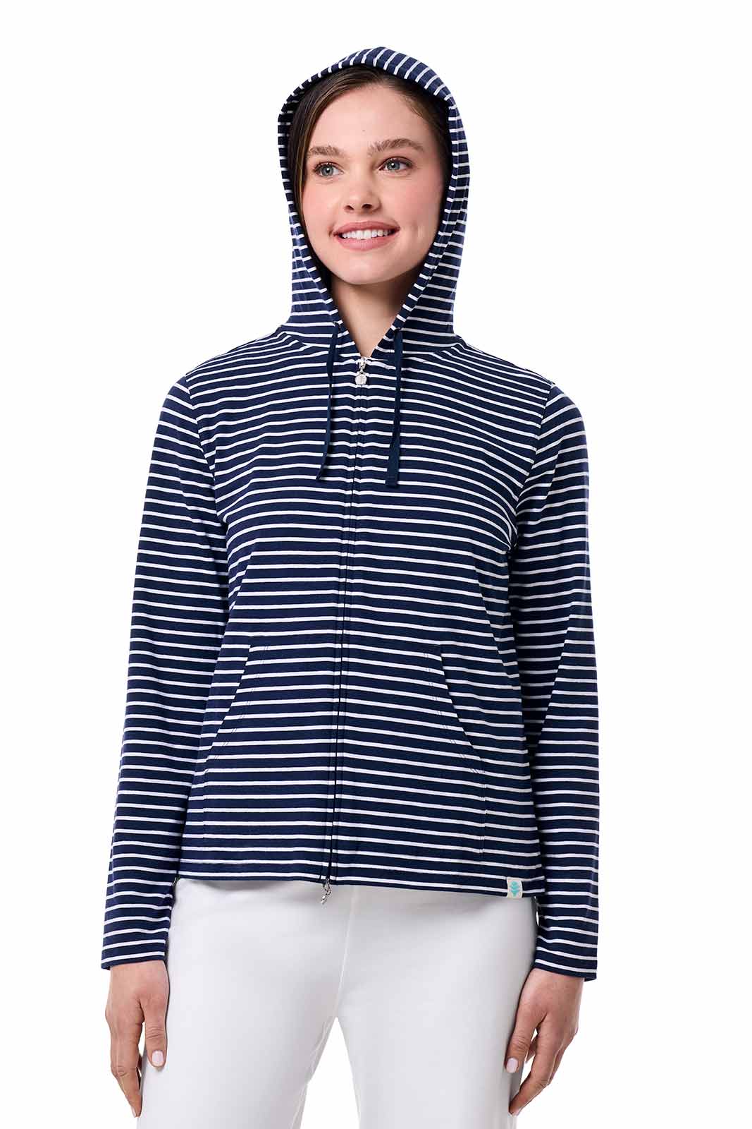 Women's Seaside Zip-Up Hoodie | Navy/White Stripe - Image 7