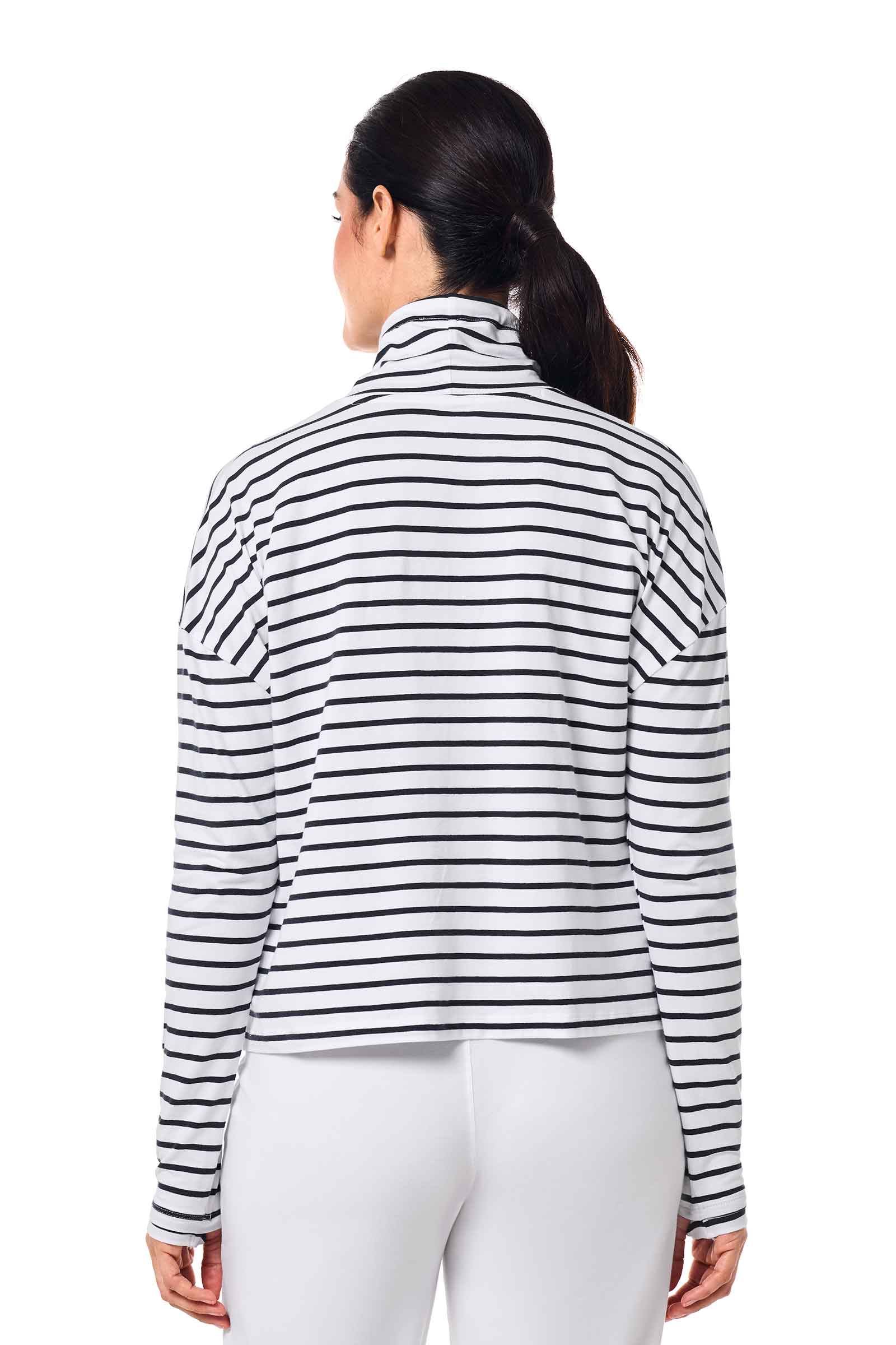 Women's Solana Mock Neck Pullover | White/Navy Stripe - Image 4