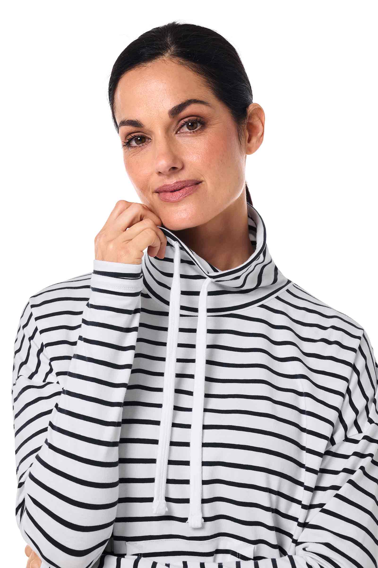 Women's Solana Mock Neck Pullover | White/Navy Stripe - Image 5