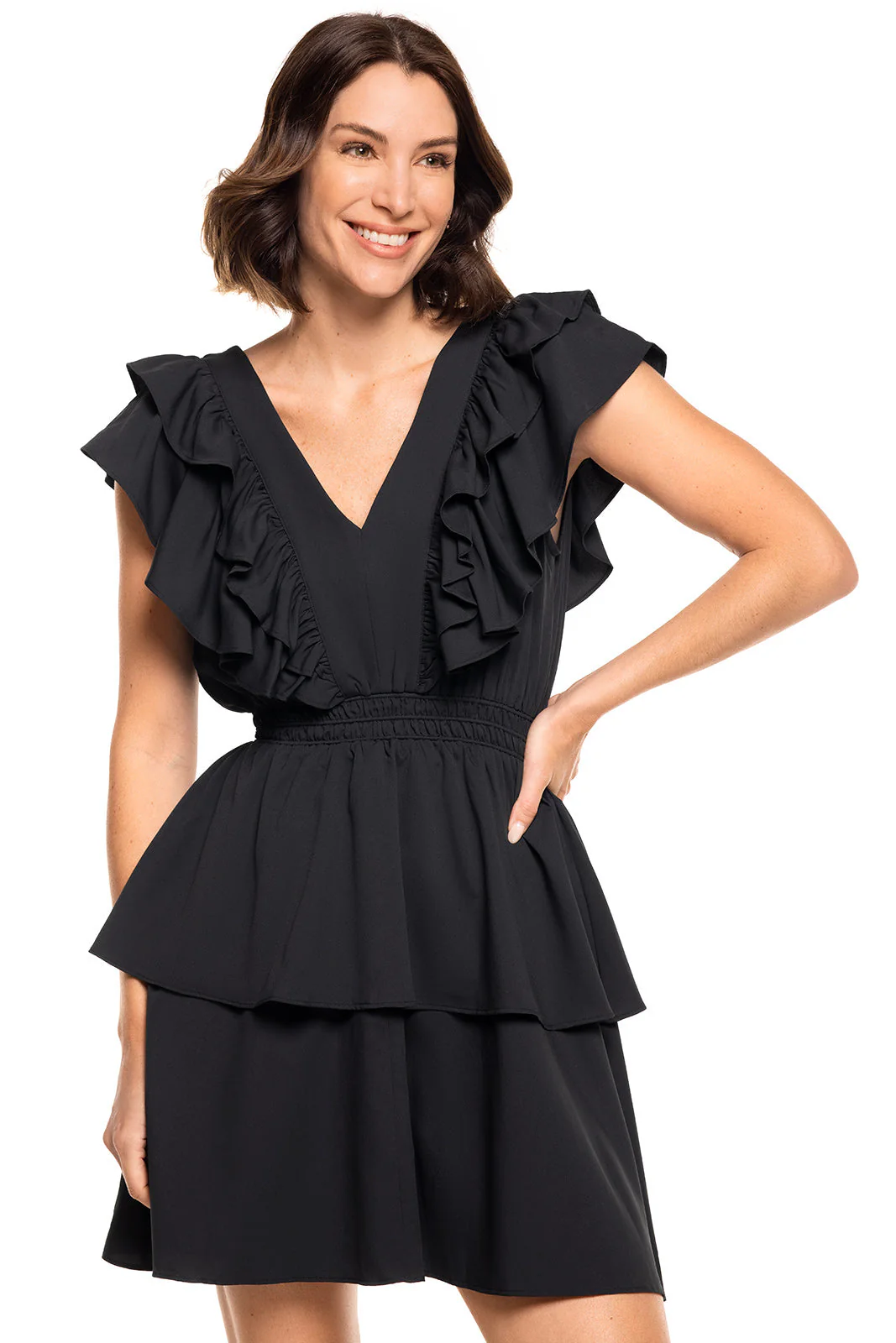 Women's South Cove V-Neck Ruffle Dress | Black - Image 7