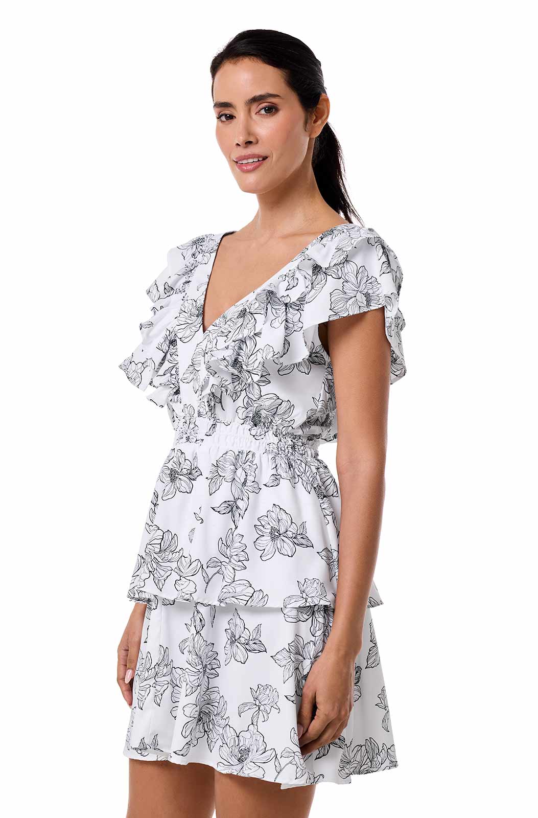 Women's South Cove V-Neck Ruffle Dress | White/Black Perfect Peony - Image 8