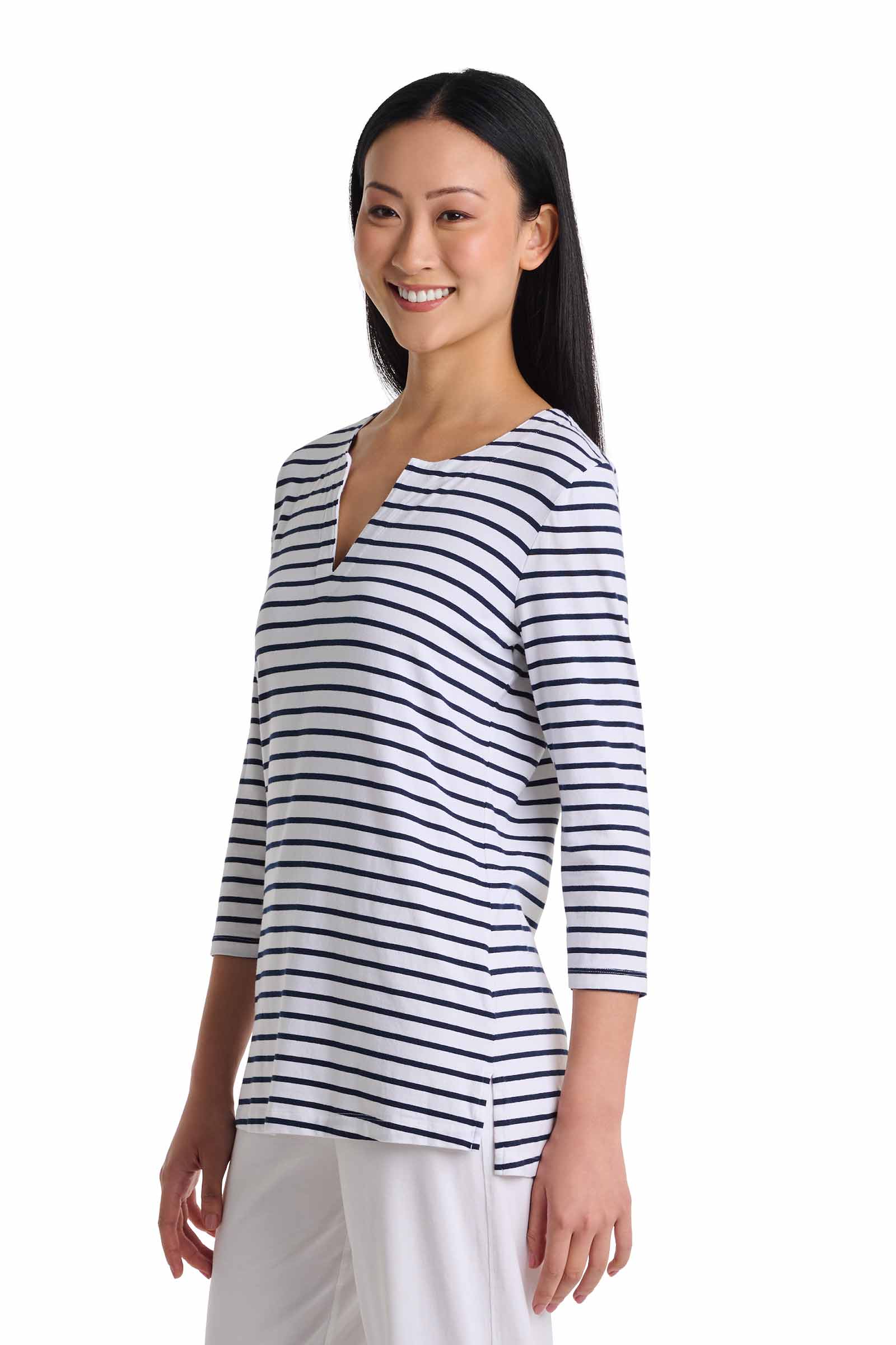 Women's St. Lucia Tunic Top | White/Navy Stripe - Image 3