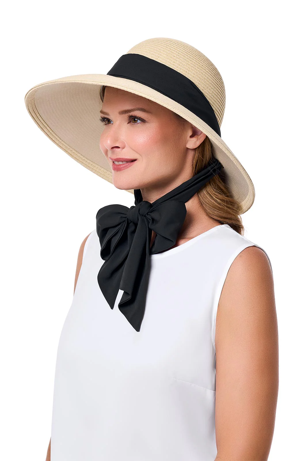 Women's Stella Fashion Hat with Scarves | Natural/Black/White - Image 3