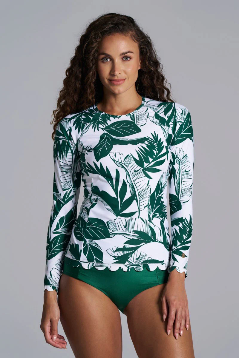 Women's Stony Coral Scallop Long Sleeve Rash Guard | Eden Palm Paradise