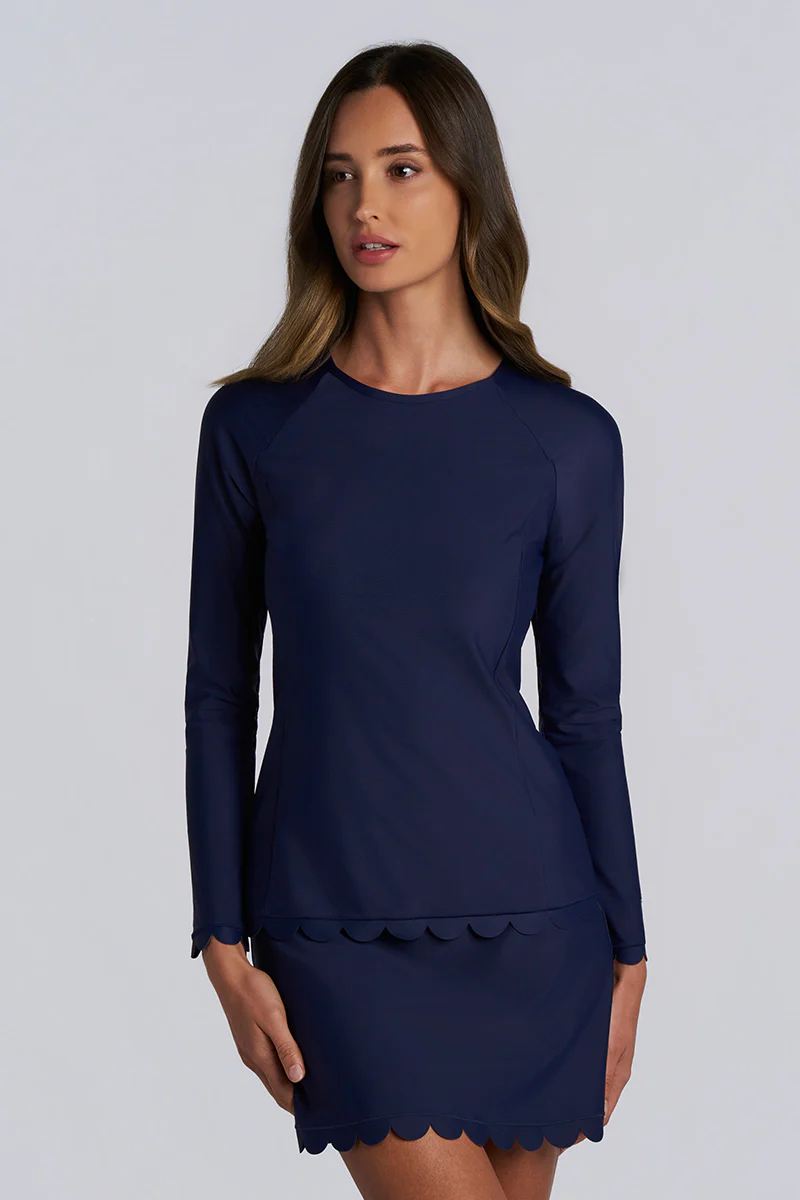 Women's Stony Coral Scallop Long Sleeve Rash Guard | Navy - Image 6