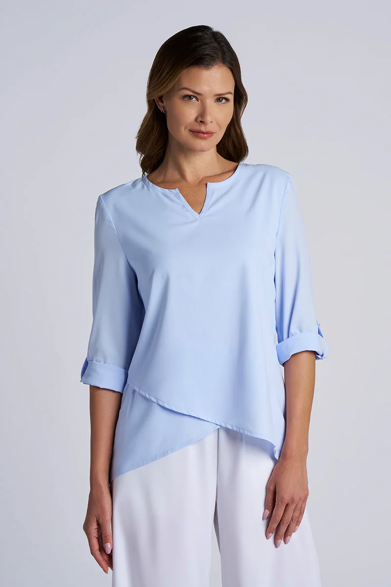 Women's Santa Barbara Tunic Top with Roll-Up Sleeves | Periwinkle - Image 3
