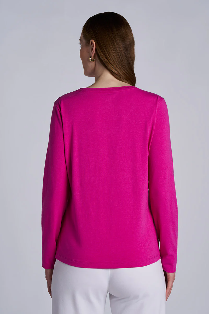 Women's Morada Everyday Long Sleeve V-Neck T-Shirt | Fuchsia - Image 2