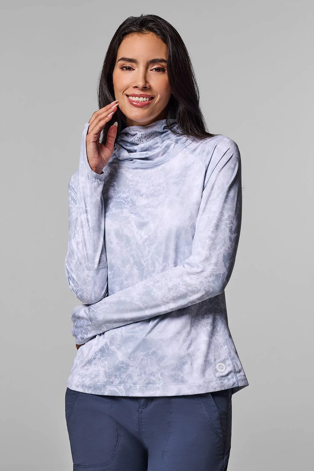 Women's Vented Paros Fishing Hoodie | Grey Water Print - Image 2