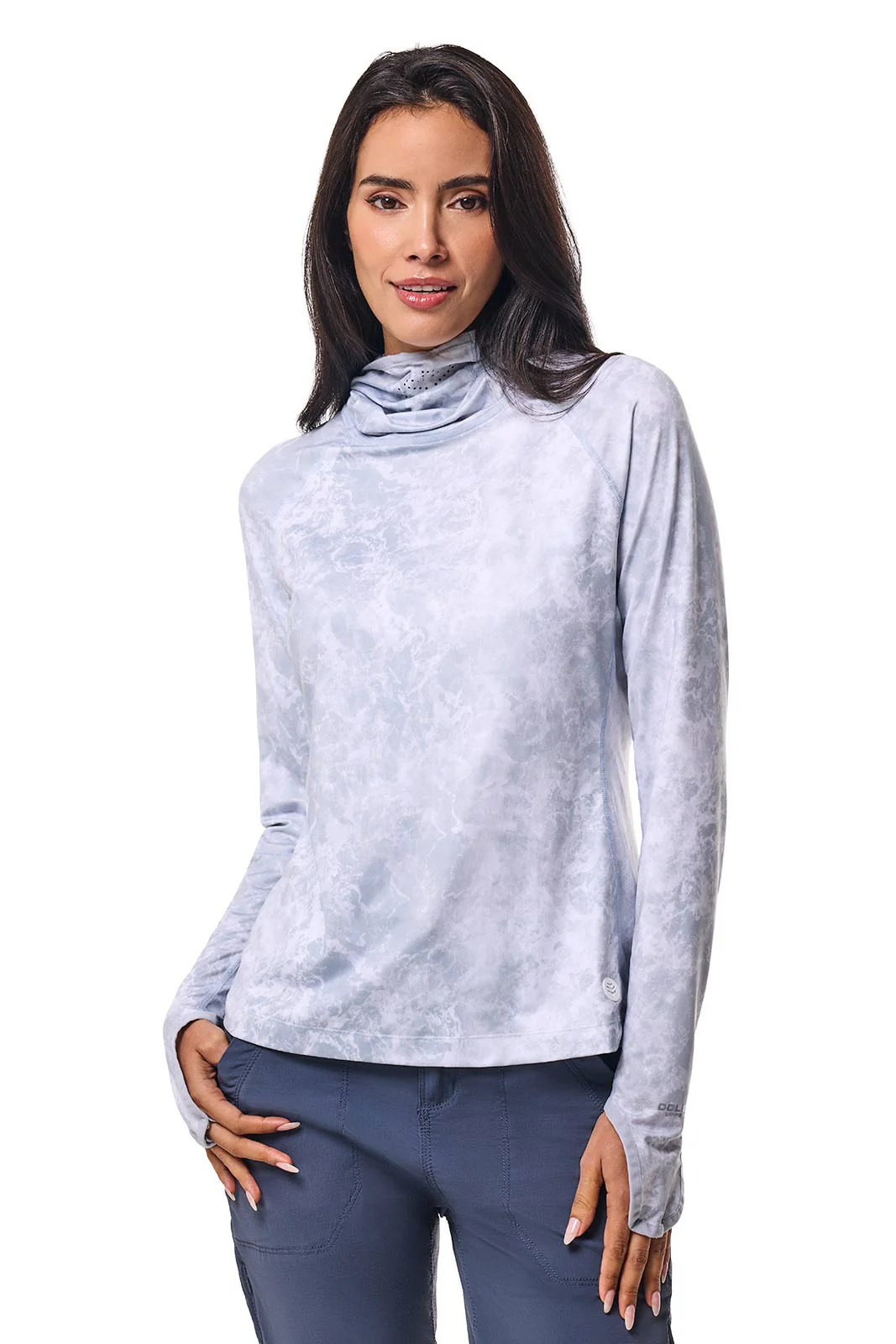 Women's Vented Paros Fishing Hoodie | Grey Water Print - Image 3