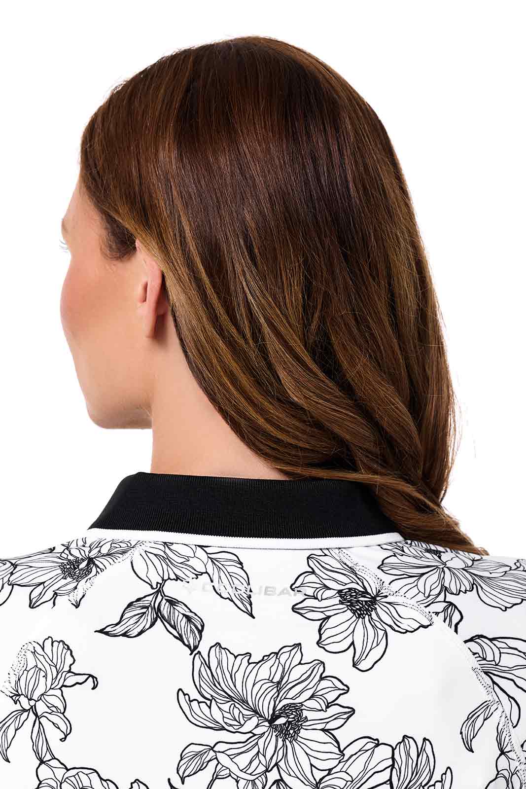 Women's Victory Lap Long Sleeve Golf Polo | White/Black Perfect Peony - Image 5