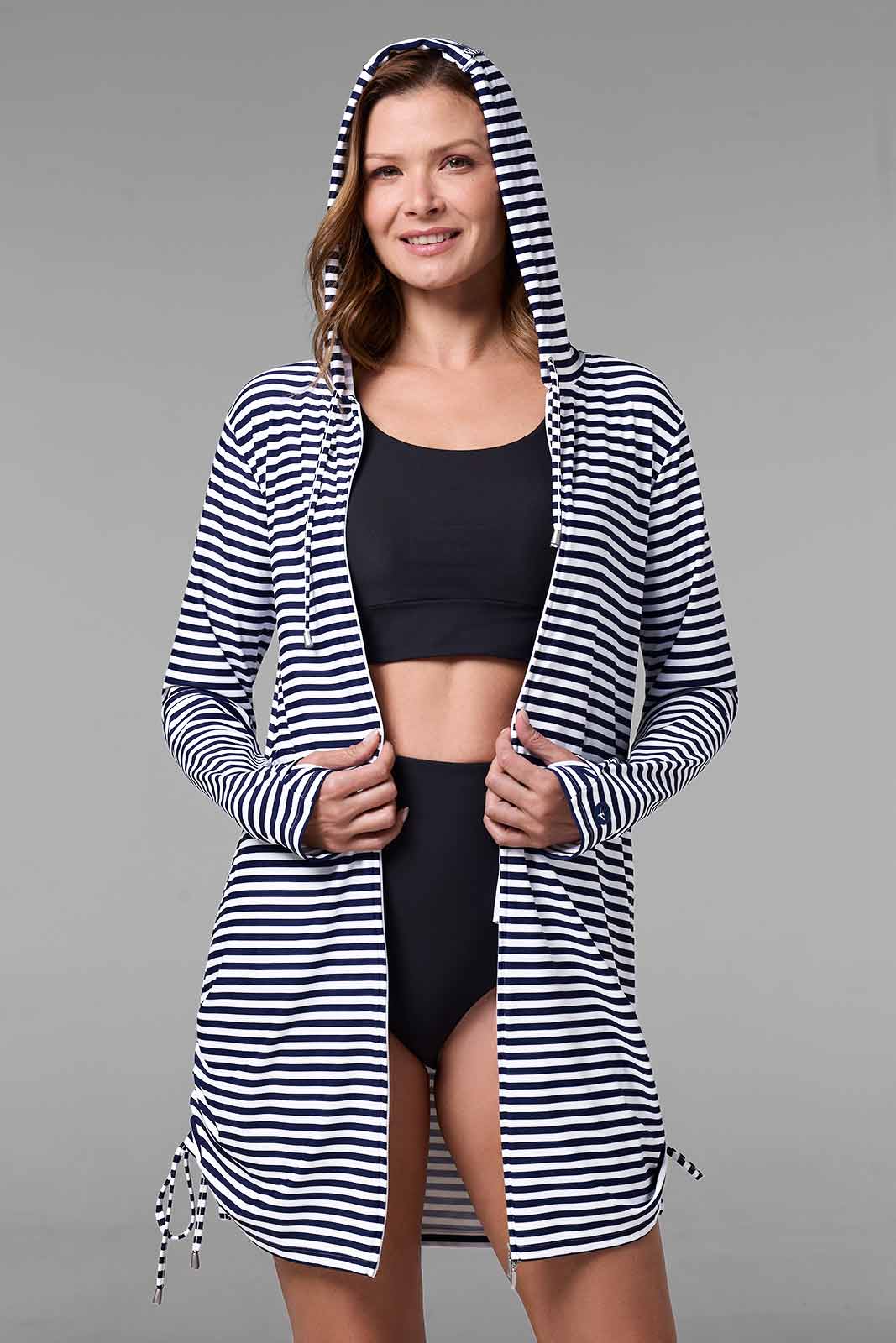 Women's Wailea Swim Cover-Up | White/Navy Stripe - Image 2