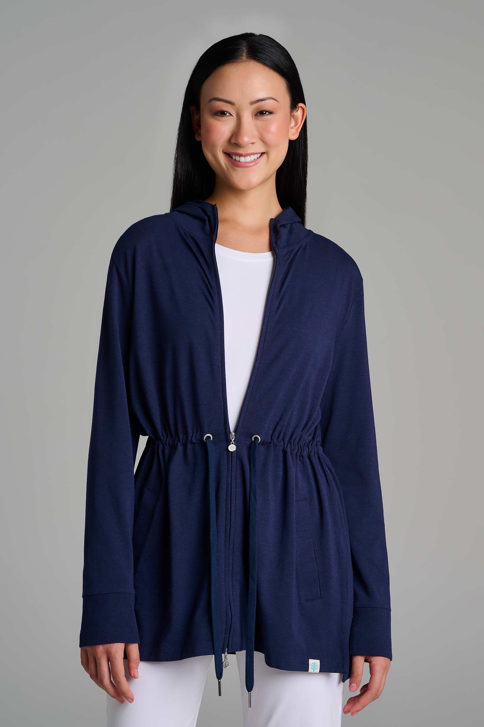Women's Waterfront Hoodie with Adjustable Waist | Navy - Image 2