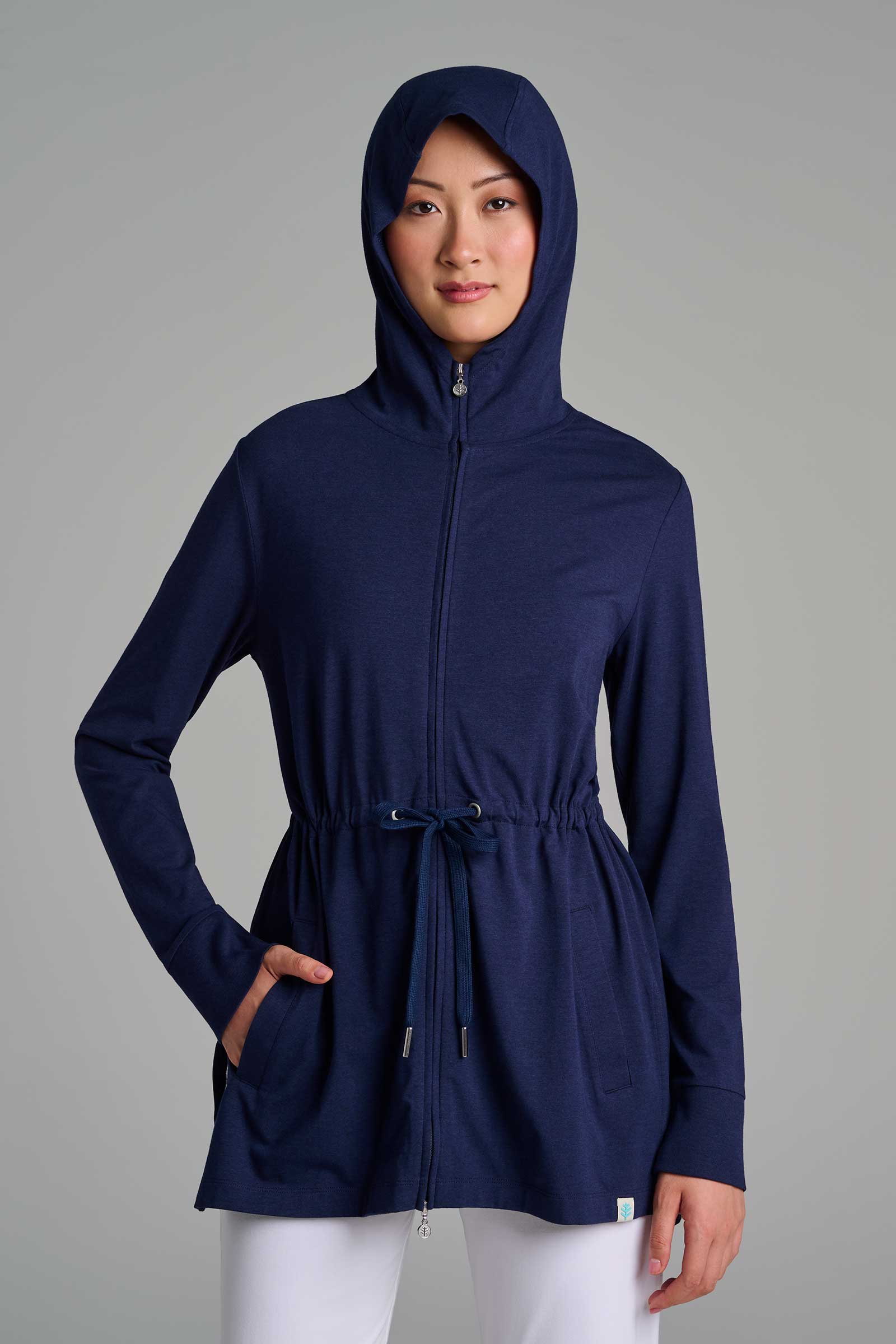 Women's Waterfront Hoodie with Adjustable Waist | Navy - Image 3