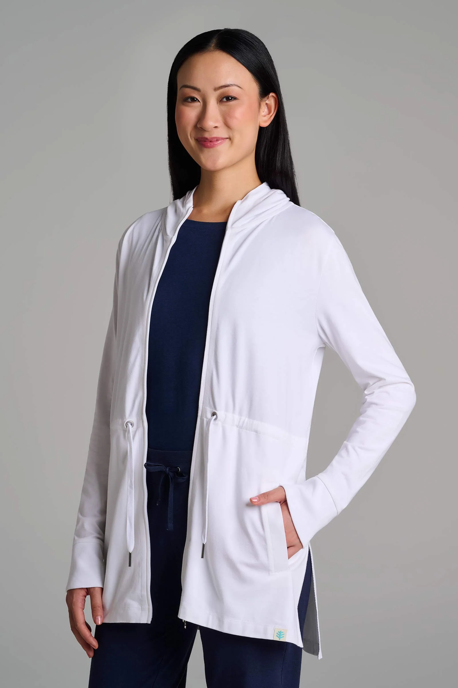 Women's Waterfront Hoodie with Adjustable Waist | White - Image 10