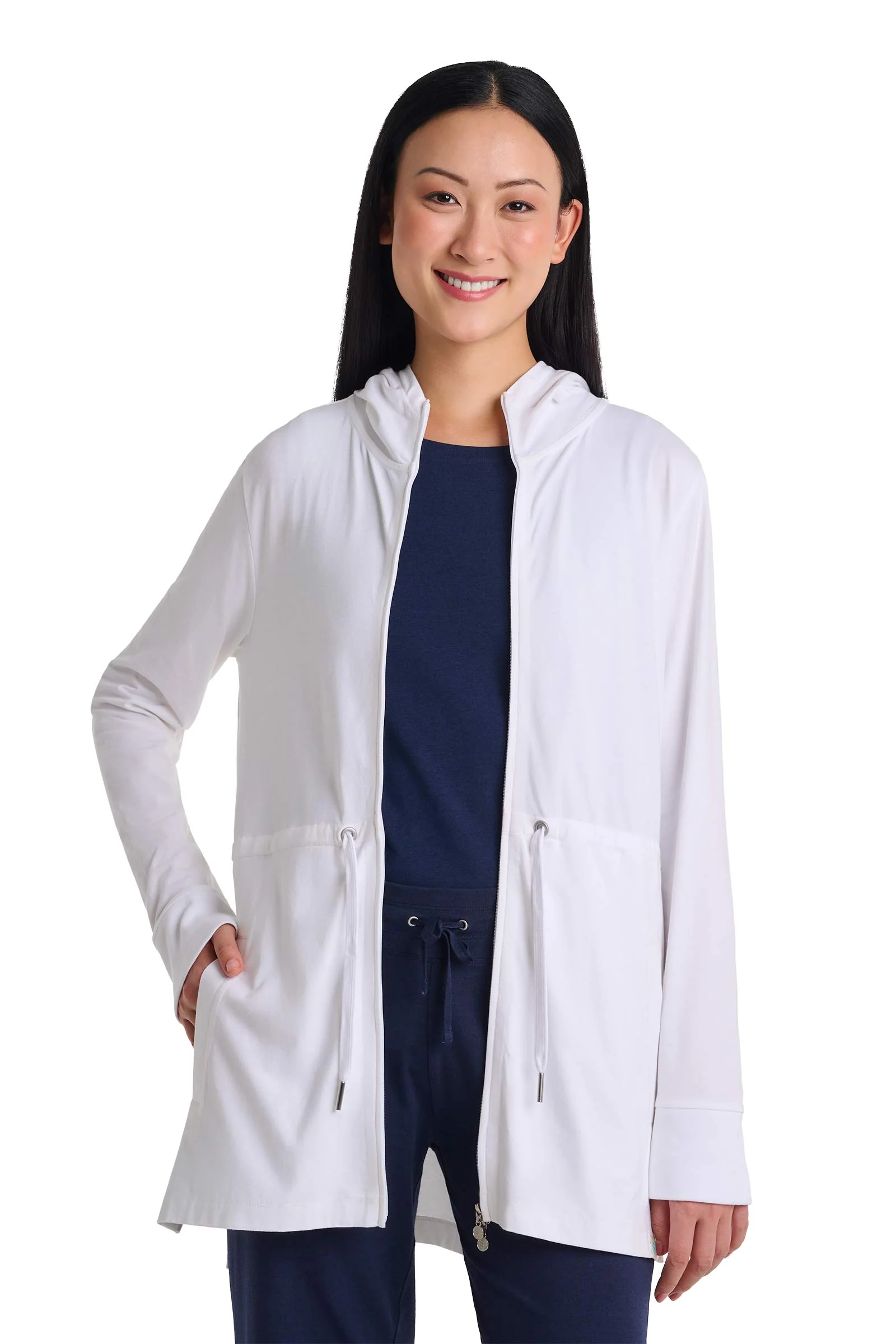 Women's Waterfront Hoodie with Adjustable Waist | White - Image 11