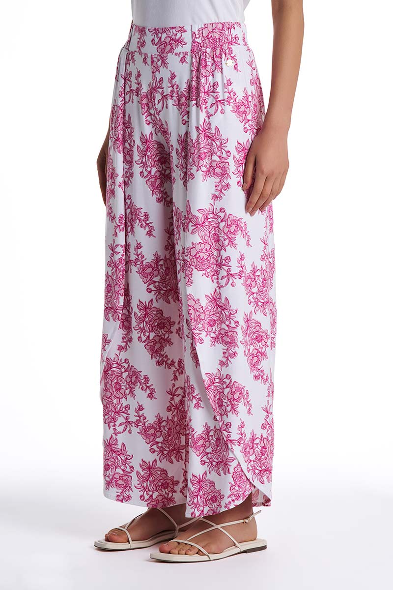 Women's Lynsu Wide Leg Pants with Overlap Detail | Fuchsia Bouquet - Image 2