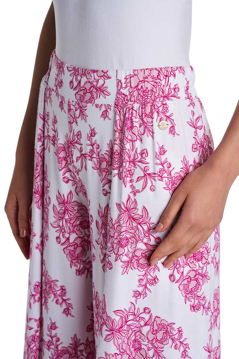 Women's Lynsu Wide Leg Pants with Overlap Detail | Fuchsia Bouquet - Image 4
