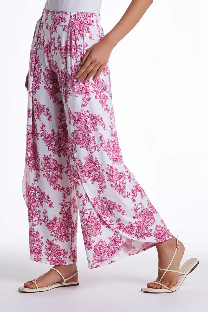 Women's Lynsu Wide Leg Pants with Overlap Detail | Fuchsia Bouquet - Image 6