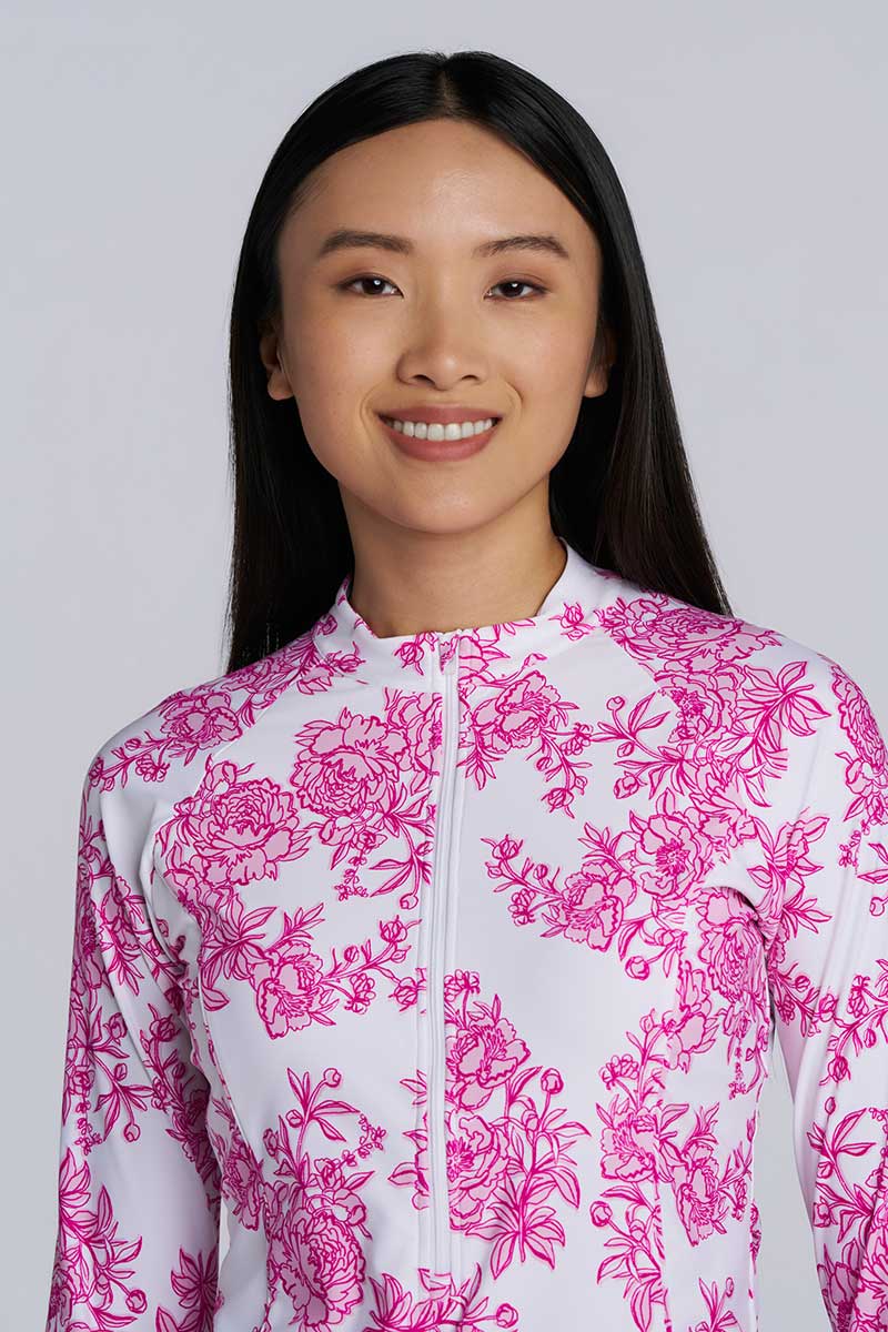 Women's Escalante Zip Rash Guard | Fuchsia Bouquet - Image 4