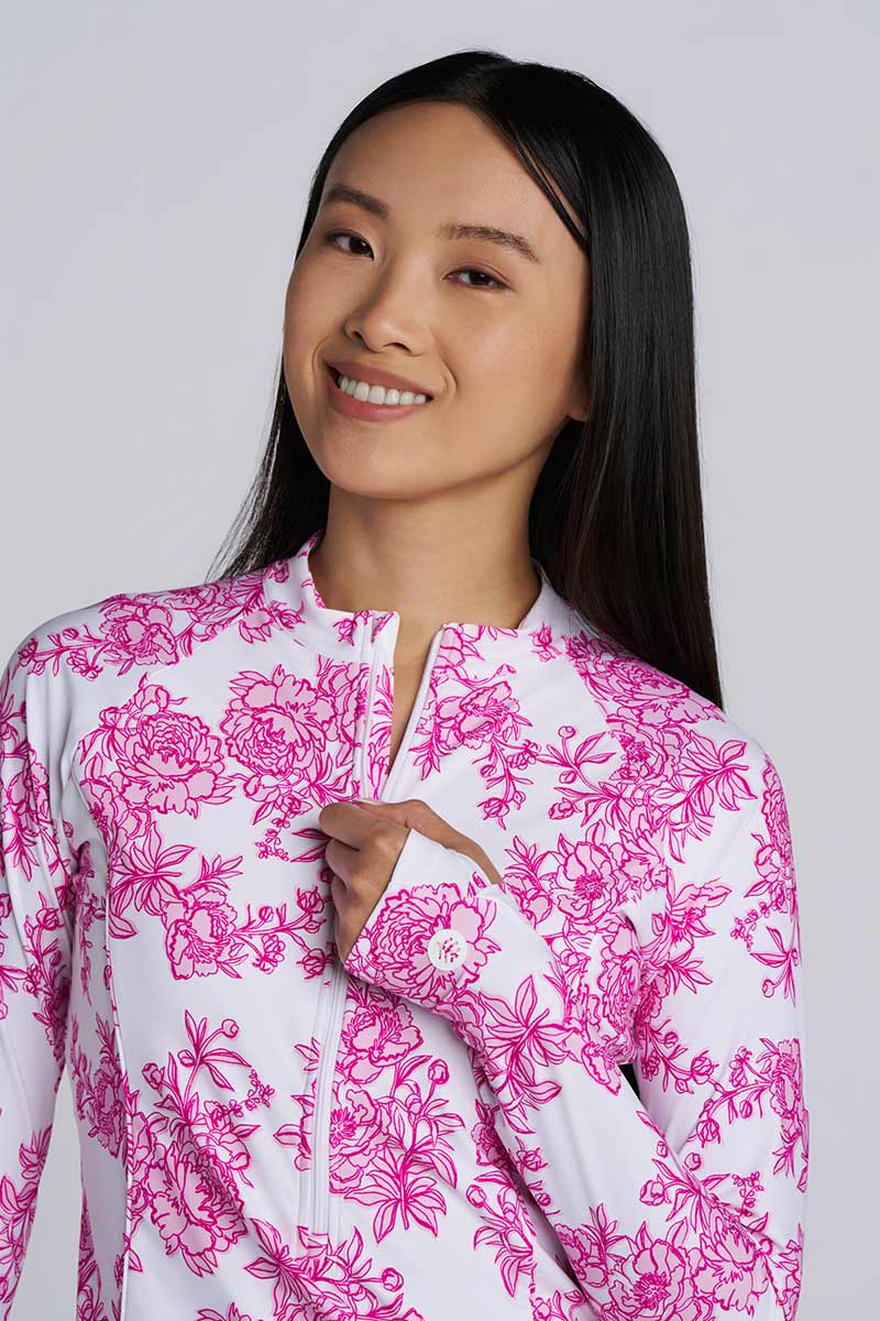 Women's Escalante Zip Rash Guard | Fuchsia Bouquet - Image 5