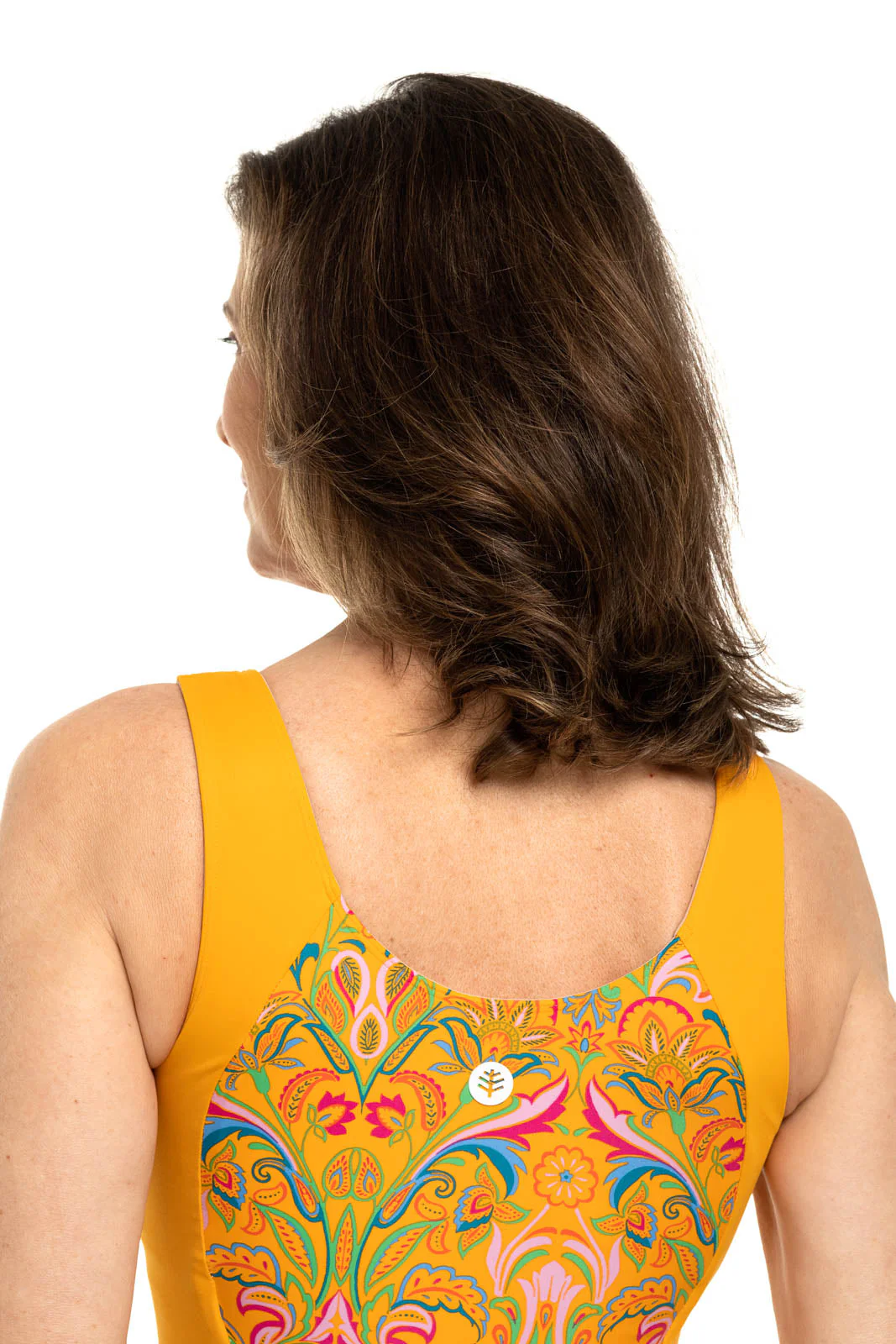 Women's Palm Plaza Knee Length Swimsuit | Apricot Crush Mosaic Garden - Image 4